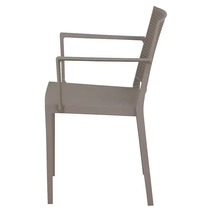 Siena Garden Urban Lights Gartenmöbel-Set Square Sessel/SolaTisch - 3 -tlg., Polypropylen, Taupe/Anthrazit, 65 x 65 cm - Abbildung eines modernen Outdoor-Stuhls in Taupe mit Armlehnen und perforierter Rückenlehne, ideal für Garten und Terrasse.