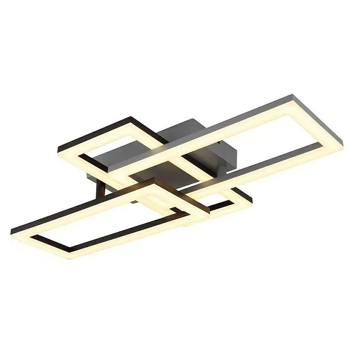 Globo LED-Deckenleuchte Sapena - 24 W, L x B x H: 61,4 x 34,1 x 9,3 cm, Schwarz, Warmweiß - Moderne LED-Deckenleuchte mit verschlungenem, rechteckigem Design in Schwarz und Weiß, ideal für stilvolle Innenräume.