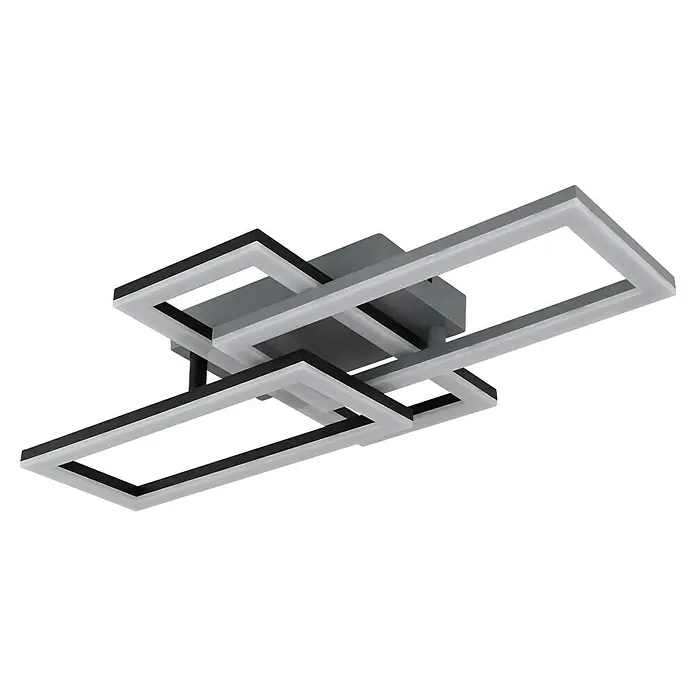 Globo LED-Deckenleuchte Sapena - 24 W, L x B x H: 61,4 x 34,1 x 9,3 cm, Schwarz, Warmweiß - Moderne LED-Deckenleuchte mit rechteckigen Rahmen in Schwarz und Grau, die ein stilvolles und helles Ambiente schafft.