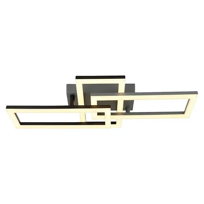 Globo LED-Deckenleuchte Sapena - 24 W, L x B x H: 61,4 x 34,1 x 9,3 cm, Schwarz, Warmweiß - Moderne LED-Deckenleuchte mit geometrischem Design. Die Leuchte besteht aus mehreren verbundenen Rechtecken mit integrierten LED-Streifen.