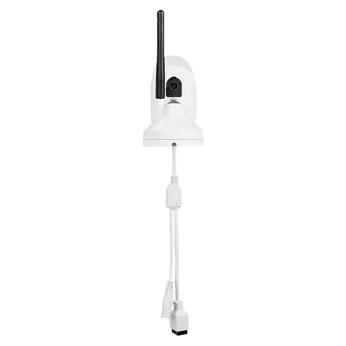 Abus Überwachungskamera Smartlook WLAN PPIC54520 W - Auflösung: 4K Ultra HD/HDR, Weiß - Weiße Überwachungskamera mit Antenne und Kabeln für die Strom- und Datenübertragung für verbesserte Sicherheit und Überwachung.