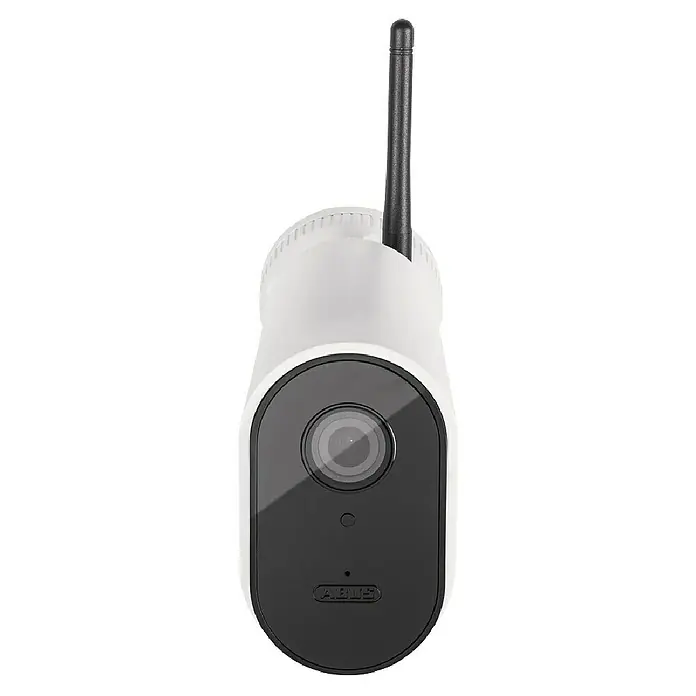 Abus Überwachungskamera Smartlook WLAN PPIC54520 W - Auflösung: 4K Ultra HD/HDR, Weiß - Nahaufnahme einer ABUS-Überwachungskamera mit Antenne, die Sicherheit und Überwachung für Ihr Zuhause oder Geschäft bietet.