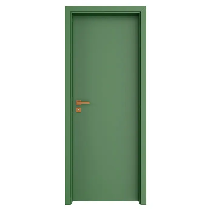 GetaDoor Getalit Türzarge FM8237 - 735 x 1.985 mm, Wandstärke: 125 mm, DIN Anschlag: Links, Edeltanne - Eine grüne Tür mit einem modernen Türgriff aus Holz. Die Tür hat eine glatte Oberfläche und einen schlichten Rahmen.