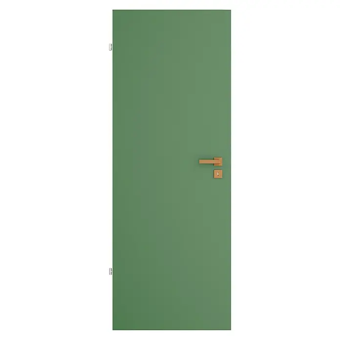 Diamond Doors Creative Zimmertürgarnitur Savannah - Stärke Tür: 40 mm - 45 mm, Kupfer, Buntbart - Grüne Tür mit Holzgriff. Diese moderne Tür verfügt über einen schlichten Griff und ist eine stilvolle Ergänzung für jedes Interieur.