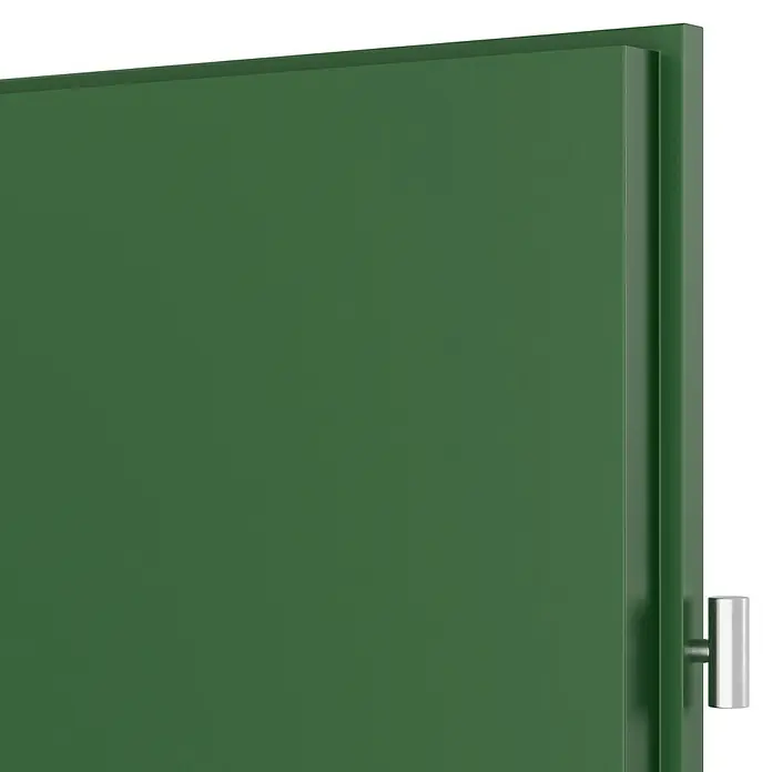 GetaDoor Getalit Zimmertür FM8237 - 860 x 1.985 mm, DIN Anschlag: Links, Edeltanne, Röhrenspan - Nahaufnahme einer grünen Tür mit silbernem Beschlag. Die Tür hat ein schlichtes Design und eine glatte Oberfläche.