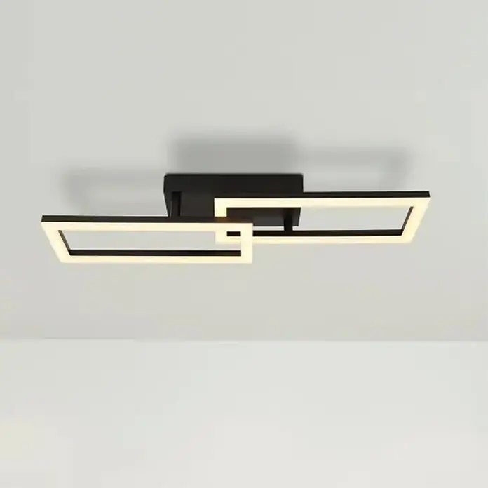 Globo Plafón LED Drew - 20 W, L x An x Al: 61,4 x 19,5 x 9 cm, Negro, Blanco cálido - Lámpara de techo LED moderna con diseño geométrico, ideal para interiores elegantes con iluminación brillante y eficiente.