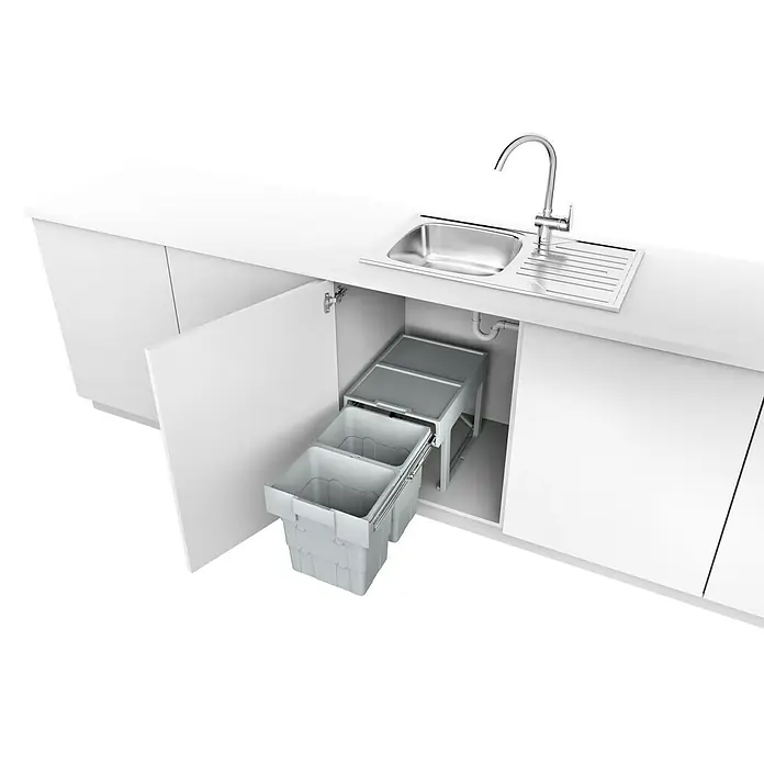 essensa Einbaumülleimer Easywaste - 32 l, Kunststoff, Grau, 2 x 16 l Fassungsvermögen - Der ausziehbare Abfalltrenner unter der Spüle bietet eine praktische Lösung für die Mülltrennung und hält die Küche ordentlich.