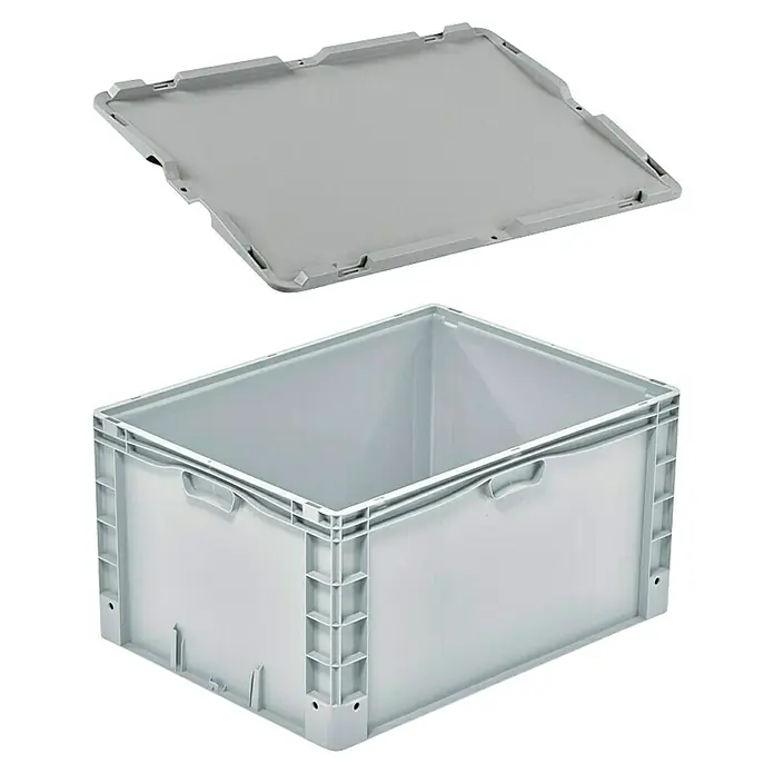 Surplus Systems Caja de almacenaje Eurobox - L x An x Al: 80 x 60 x 42 cm, Capacidad volumétrica: 176 l, Plástico - Caja de plástico gris con tapa. Ideal para almacenamiento y transporte, robusta y apilable.