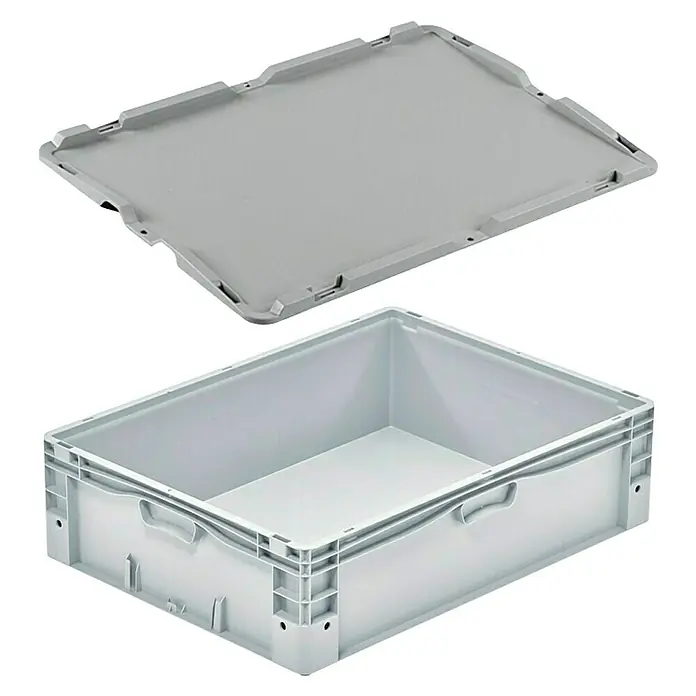 Surplus Systems Caja de almacenaje Eurobox - L x An x Al: 80 x 60 x 22 cm, Capacidad volumétrica: 90 l, Plástico - Caja de plástico gris con tapa separada, ideal para almacenamiento y transporte, robusta y apilable.