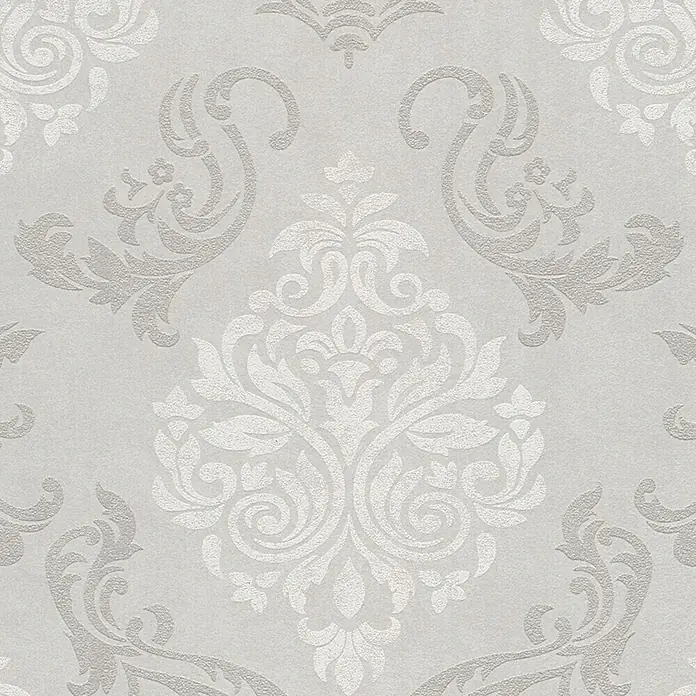 A.S. Création Vliestapete Memory 2 - Beige/Creme/Metallic, Ornament, 10,05 x 0,53 m - Ein elegantes Tapetenmuster in sanften Grautönen, das jedem Raum eine stilvolle und beruhigende Atmosphäre verleiht.
