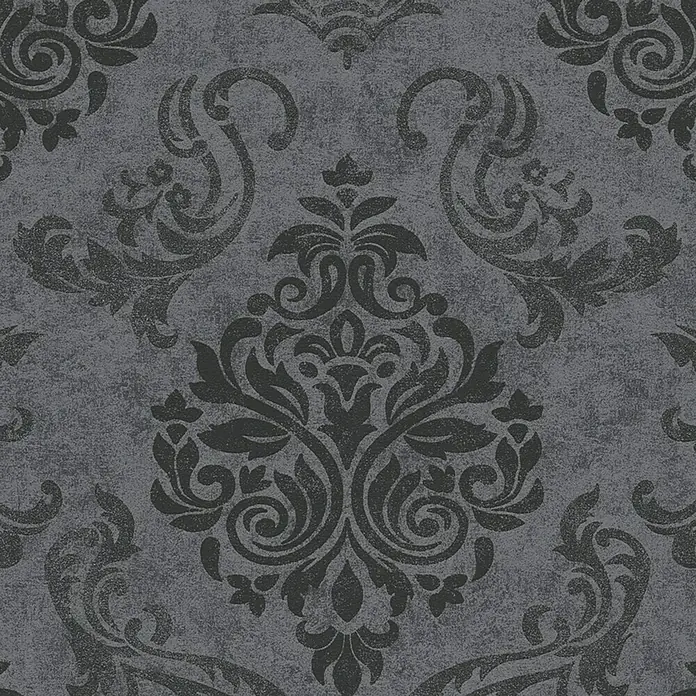 A.S. Création Vliestapete Memory 2 - Schwarz, Ornament, 10,05 x 0,53 m - Elegante graue Tapete mit einem klassischen Damastmuster, ideal für stilvolle Wohnräume.