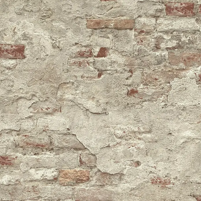 Rasch Vliestapete Bruchstein - Rot/Rostbraun, Steinoptik, 10,05 x 0,53 m - Alte Ziegelwand mit abblätterndem Putz erzeugt einen rustikalen Charme und verleiht jedem Raum einen Hauch von Geschichte und Charakter.