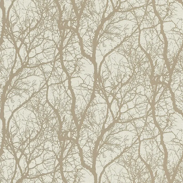 Rasch Tapetenwechsel Vliestapete Äste - Beige/Bronze, Floral, 10,05 x 0,53 m - Beiges Tapetenmuster mit filigranen Baumzweigen, die eine natürliche und ruhige Atmosphäre schaffen.