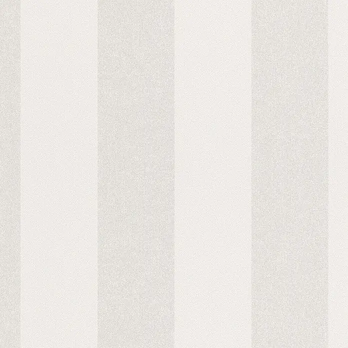 Marburg La Veneziana IV Vliestapete - Beige, Streifen, 10,05 x 0,53 m - Das Bild zeigt eine Nahaufnahme einer Tapete mit breiten, vertikalen Streifen in abwechselnden Weiß- und Grautönen, die eine dezente Textur aufweist.