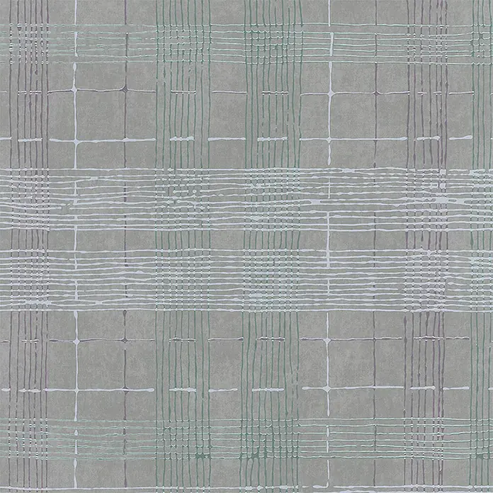 Marburg Casual Vliestapete Karrierte Linien - Grau/Braun, Streifen, 10,05 x 0,53 m - Abstraktes Tapetenmuster mit hellgrauen und grünlichen Quadrate, ergänzt durch zarte Linien. Ein dekoratives Element für moderne Innenräume.