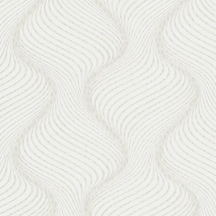 Marburg La Veneziana III Vliestapete Welle - Beige/Weiß, Wellen, 10,05 x 0,53 m - Abstraktes Tapetenmuster mit gewellten, sanft schattierten Linien auf einem cremefarbenen Hintergrund, das Bewegung und Eleganz vermittelt.