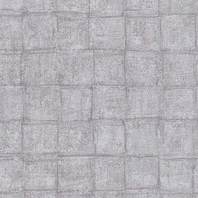 Marburg Casual Vliestapete Karomuster - Braun/Grau, Grafisch, 10,05 x 0,53 m - Graue Tapete mit quadratischem Muster, das eine strukturierte Oberfläche aufweist und eine moderne, industrielle Ästhetik vermittelt.