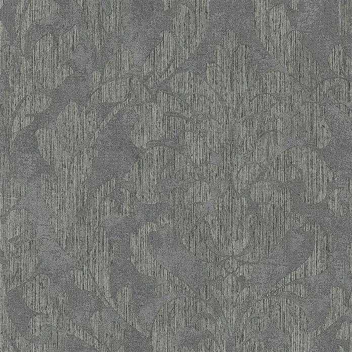 Marburg Nabucco Vliestapete - Schwarz, Ornament, 10,05 x 0,53 m - Graue Tapete mit einem subtilen Damastmuster und vertikalen Texturstreifen, ideal für eine elegante Wandgestaltung.