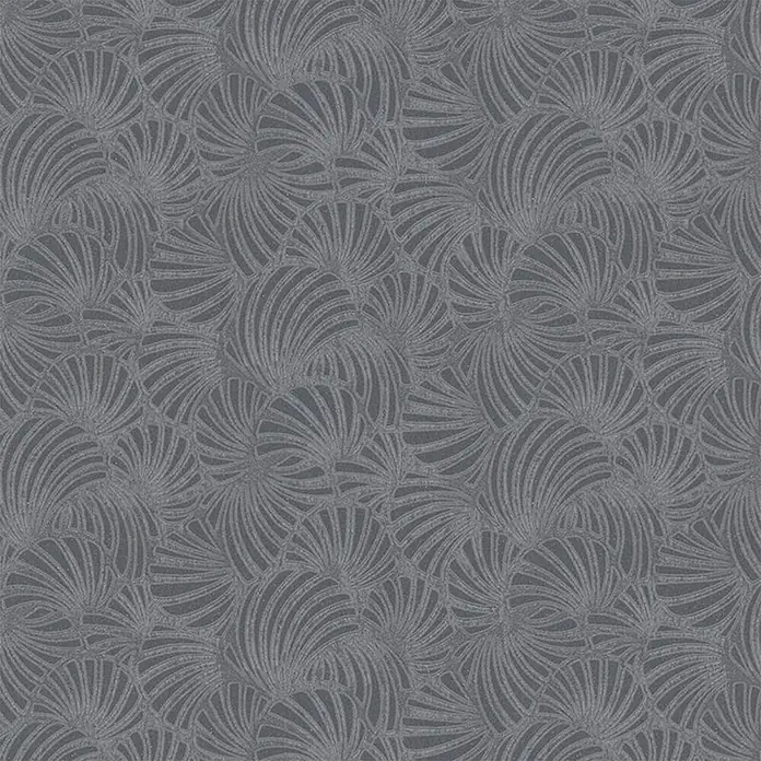 Marburg Nabucco Vliestapete Muscheloptik - Schwarz, Grafisch, 10,05 x 0,53 m - Elegantes graues Tapetenmuster mit stilisierten Fächerformen, die eine subtile und moderne Textur erzeugen. Perfekt für eine anspruchsvolle Raumgestaltung.