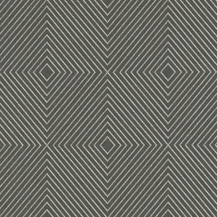 A.S. Création Metropolitan Stories Vliestapete Kachel - Dunkelgrau, Grafisch, 10,05 x 0,53 m - Ein geometrisches Muster in Grau und Weiß, das ein modernes und stilvolles Designelement darstellt. Die diagonalen Linien bilden Quadrate und Dreiecke.