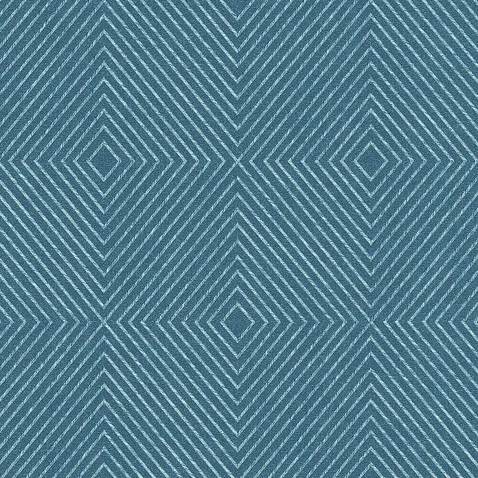 A.S. Création Metropolitan Stories Vliestapete Kachel - Blau, Grafisch, 10,05 x 0,53 m - Abstraktes blaues Textilmuster mit weißen geometrischen Rautenlinien für hochwertige Stoffdesigns und kreative Projekte.