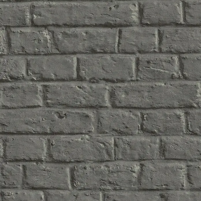A.S. Création Metropolitan Stories Vliestapete Steine - Dunkelgrau, Steinoptik, 10,05 x 0,53 m - Nahaufnahme einer Wand mit grauen Ziegelsteinen, die eine robuste und moderne Textur für Hintergründe oder Designelemente bietet.
