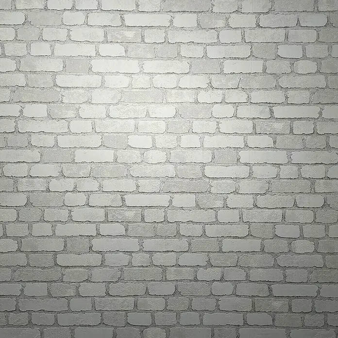 Marburg Sand & Stones Vliestapete Steinmauer II - Weiß, Steinoptik, 10,05 x 0,53 m - Eine Nahaufnahme einer grauen Ziegelwand, die die Textur und das Muster der Ziegelsteine hervorhebt und ein rustikales Aussehen vermittelt.