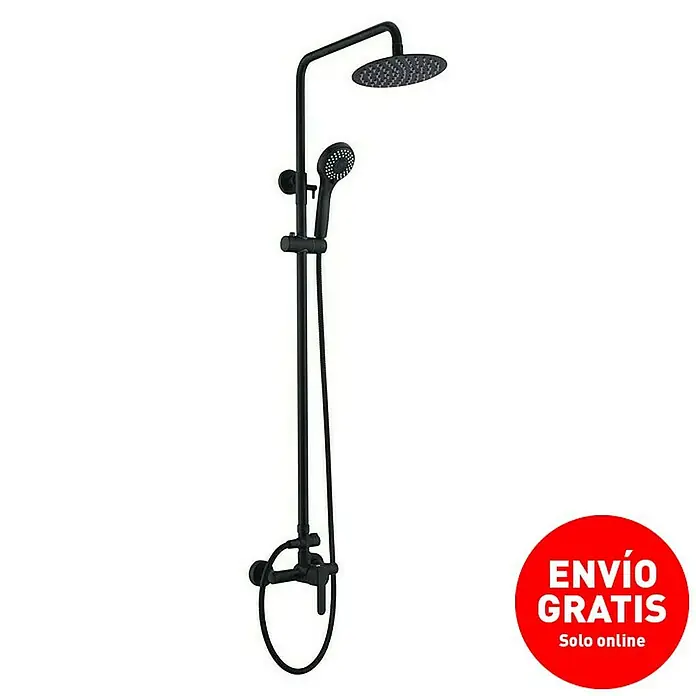 Camargue Sabati Sistema de ducha - Con grifo monomando, Negro - Set de ducha negro con rociador y teleducha para un diseño de baño moderno.