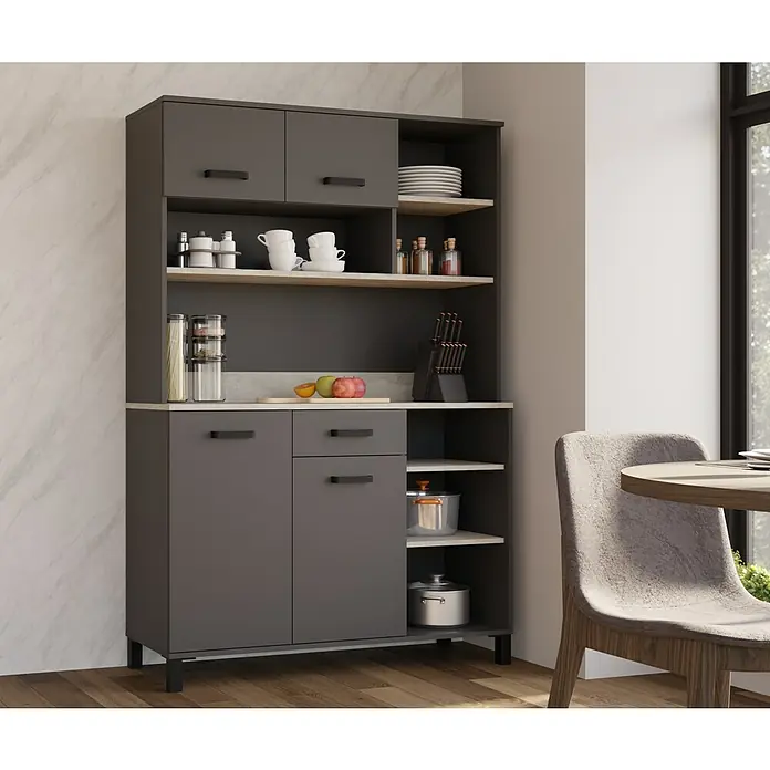 Stolarz-Lempert Buffetschrank Linda - Breite: 100 cm, Weiß - Stilvoller grauer Küchenschrank mit viel Stauraum für Geschirr, Töpfe und Küchenutensilien. Ein modernes Möbelstück für jede Küche.