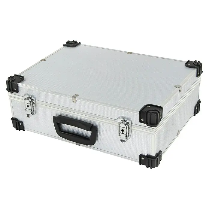Wisent Werkzeugkoffer - 45 x 35,7 x 15,8 cm, Aluminium - Silberfarbener Aluminium-Werkzeugkoffer mit schwarzen Ecken und Griff für sicheren Transport und Aufbewahrung.