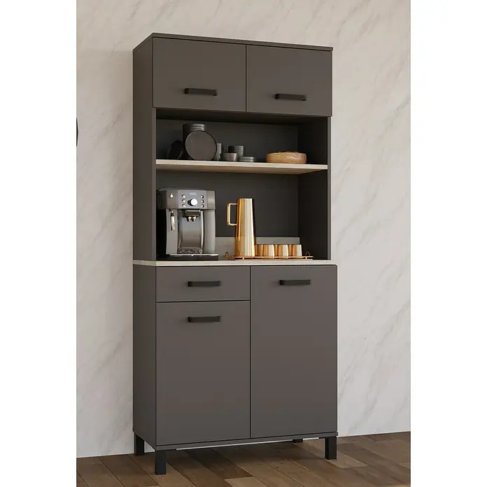 Stolarz-Lempert Buffetschrank Linda - Breite: 100 cm, Weiß - Elegantes Küchenbuffet in Anthrazit mit viel Stauraum und Arbeitsfläche für Kaffeemaschine und Zubehör. Perfekt für moderne Küchen.