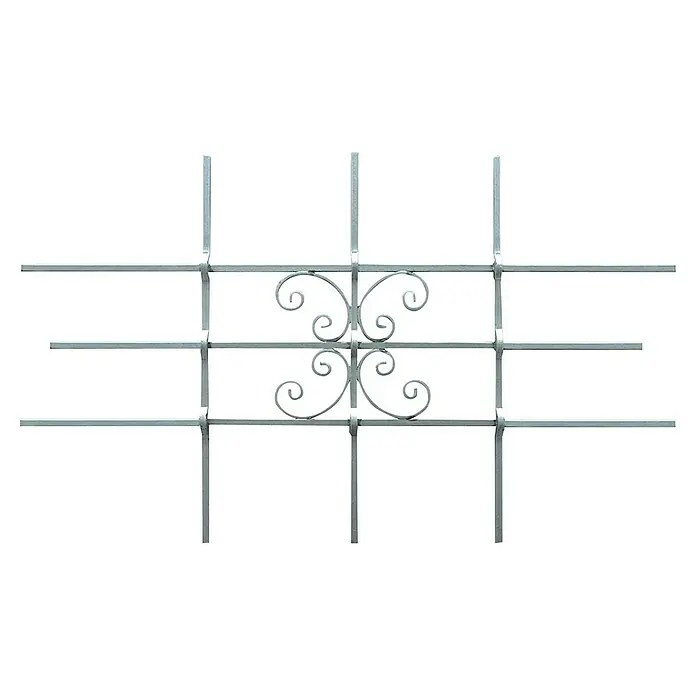 Fenstergitter Milo - B x H: 120 x 69 cm, Montage Fenstergitter: Fensterlaibungsmontage - Metallfenstergitter mit dekorativem Ornament in der Mitte für erhöhte Sicherheit und ästhetischen Wert.