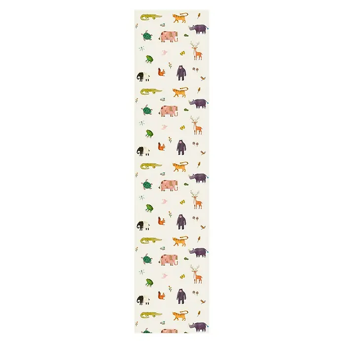 Bariperfil Panel acústico decorativo Acoustic Wall Infantil 2 - 260 x 60 x 0,65 cm, Beige - Ilustración de animales salvajes como cocodrilo, elefante, rinoceronte y oso sobre fondo claro. Panel decorativo para habitación infantil.