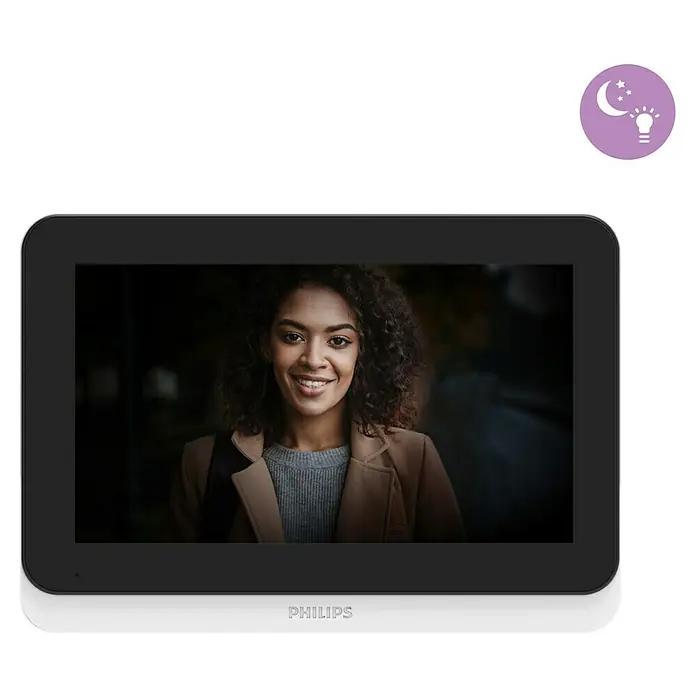 Philips WelcomeEye Türklingel mit Kamera Connect 3 WLAN Komplett-Set - Schwarz - Philips Smart Türanzeige mit dem Gesicht einer Frau auf dem Display. Die Türanzeige bietet smarte Funktionen für mehr Sicherheit.