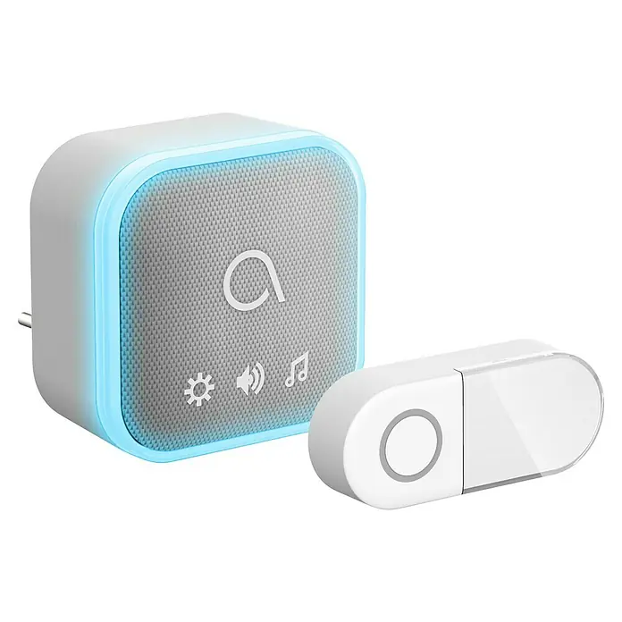 Avidsen Funk-Gong Sona-T Plug Drahtlos für die Steckdose - Grau, Reichweite ca.: 150 m - Intelligente Türklingel mit LED-Beleuchtung und drahtlosem Taster für eine einfache Installation und moderne Optik.