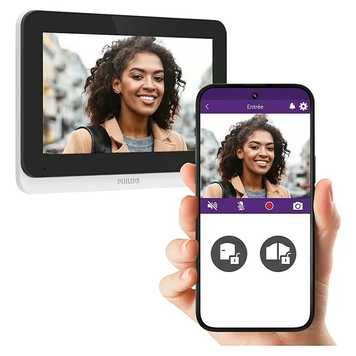 Philips WelcomeEye Türklingel mit Kamera Connect 3 WLAN Komplett-Set - Schwarz - Philips Türsprechanlage mit Monitor und Smartphone-App zur bequemen Steuerung der Türkommunikation von überall.