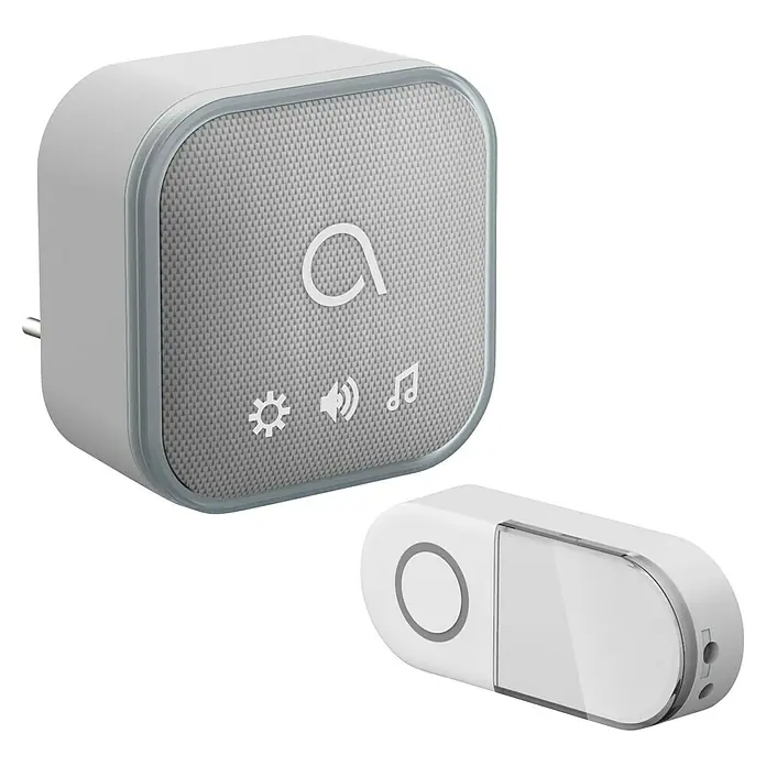 Avidsen Funk-Gong Sona-T Plug Drahtlos für die Steckdose - Grau, Reichweite ca.: 150 m - Smart Home Türklingel Set mit Empfänger und Klingelknopf für einfache Installation und vielseitige Anwendung im ganzen Haus.