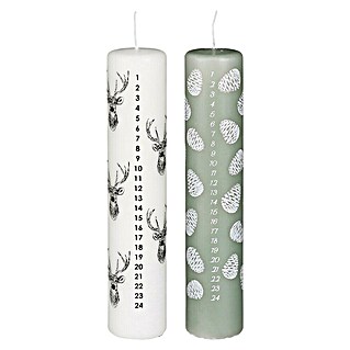 Vela decorativa (Ø x Al: 5 x 25 cm, Blanco/Verde)