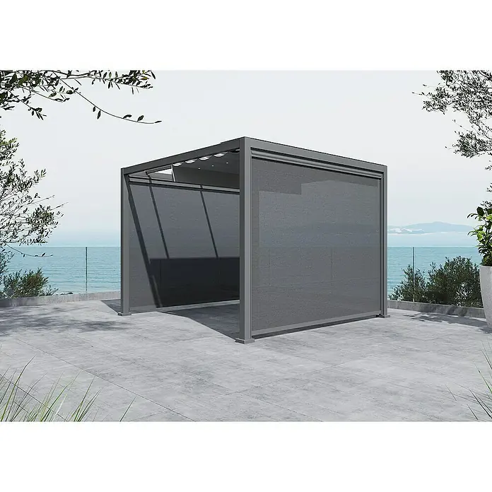 Sunfun Milos Panel lateral - An x Al: 276 x 217 cm, Antracita, Para pérgola con laterales Milos, Profundidad: 8,5 cm - Pérgola gris moderna con paneles laterales ajustables para protección solar y privacidad en espacios exteriores. Elegante y funcional.