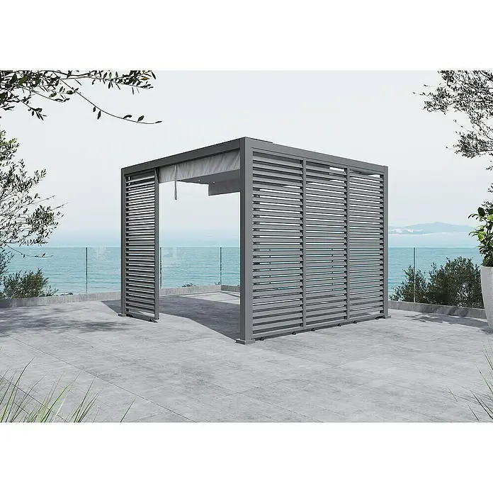 Sunfun Milos Pavillon-Seitenwand Lamellen - B x H: 92 x 221,5 cm, Night-Grey - Moderne Outdoor-Pergola mit Lamellenwänden und Stoffdach, die Schatten spendet und Privatsphäre bietet.