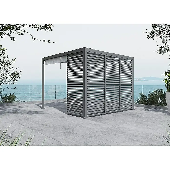 Sunfun Milos Pavillon-Seitenwand Lamellen - B x H: 92 x 221,5 cm, Night-Grey - Elegante graue Terrassenüberdachung mit Lamellenwänden für Privatsphäre und Sonnenschutz, ideal für stilvolle Außenbereiche.