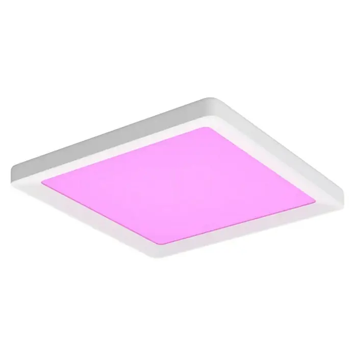 Philips Hue LED-Panel White & Color Ambiance Tento S - 10,6 W, L x B x H: 29,5 x 29,5 x 3,5 cm, Weiß, RGBW - Quadratische LED-Deckenleuchte mit weißem Rahmen und rosa Licht, ideal für moderne Innenräume und energiesparende Beleuchtung.