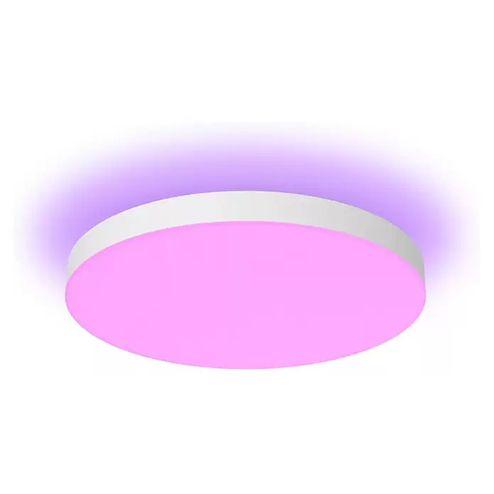 Philips LED-Deckenleuchte rund Datura - 48 W, Ø x H: 39,5 x 5 cm, Weiß, RGBW - Rundes, weißes LED-Deckenlicht mit rosa-violettem Lichtschein.