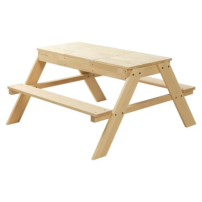 Kinder-Picknicktisch - L x B x H: 90 x 95 x 50 cm, Holz - Helles Holz Kindersitzgarnitur mit Tisch und Bänken. Ideal für den Garten oder das Kinderzimmer, robust und kindgerecht gestaltet.
