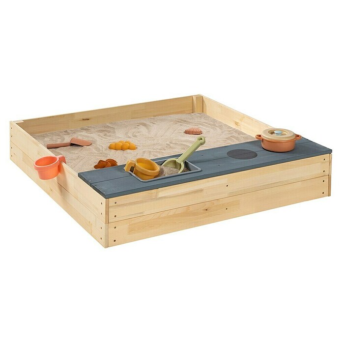 Sun Sandkasten Matschkiste (100 x 100 x 19 cm, Holz, Natur/Grau) | BAUHAUS