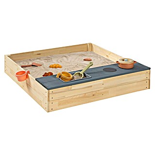Sun Sandkasten Matschkiste (100 x 100 x 19 cm, Holz, Natur/Grau)