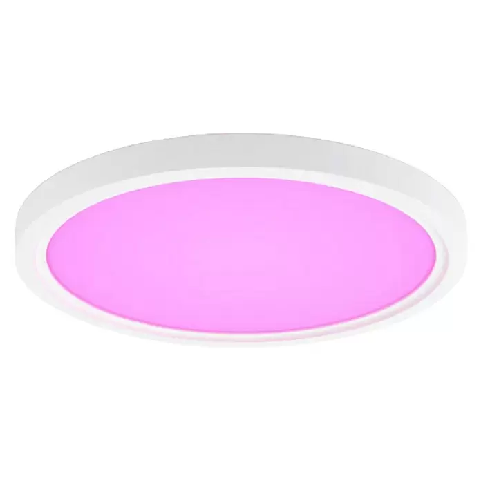 Philips Hue LED-Panel rund White & Color Ambiance Tento S - 25 W, Ø x H: 29,1 x 3,2 cm, Weiß, RGBW - Runde weiße LED-Deckenleuchte mit lebhaftem violetten Leuchten.