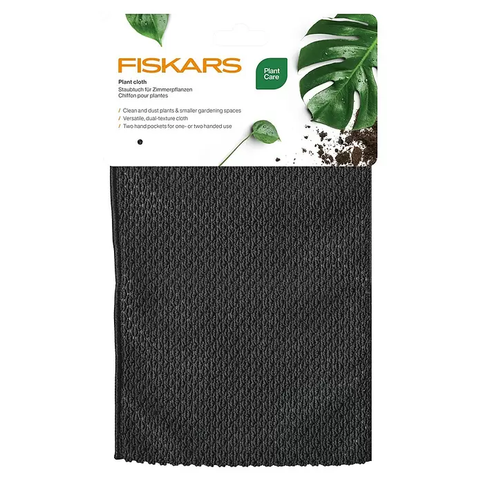 Fiskars Staubtuch für Zimmerpflanzen - Polyester, B x L: 18 x 45 cm - Dunkelgraues, strukturiertes Pflanzentuch mit Einschubtaschen zur Pflanzenpflege.