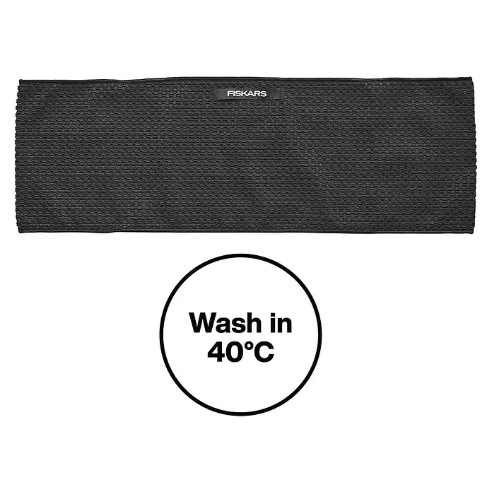Fiskars Staubtuch für Zimmerpflanzen - Polyester, B x L: 18 x 45 cm - Dunkelgraue, strukturierte Matte mit Fiskars-Logo.