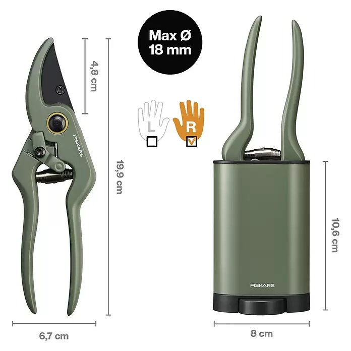 Fiskars SchereElegante, freistehende Werkzeughalterung zur praktischen Aufbewahrung, Max. Aststärke: 18 mm Sketch